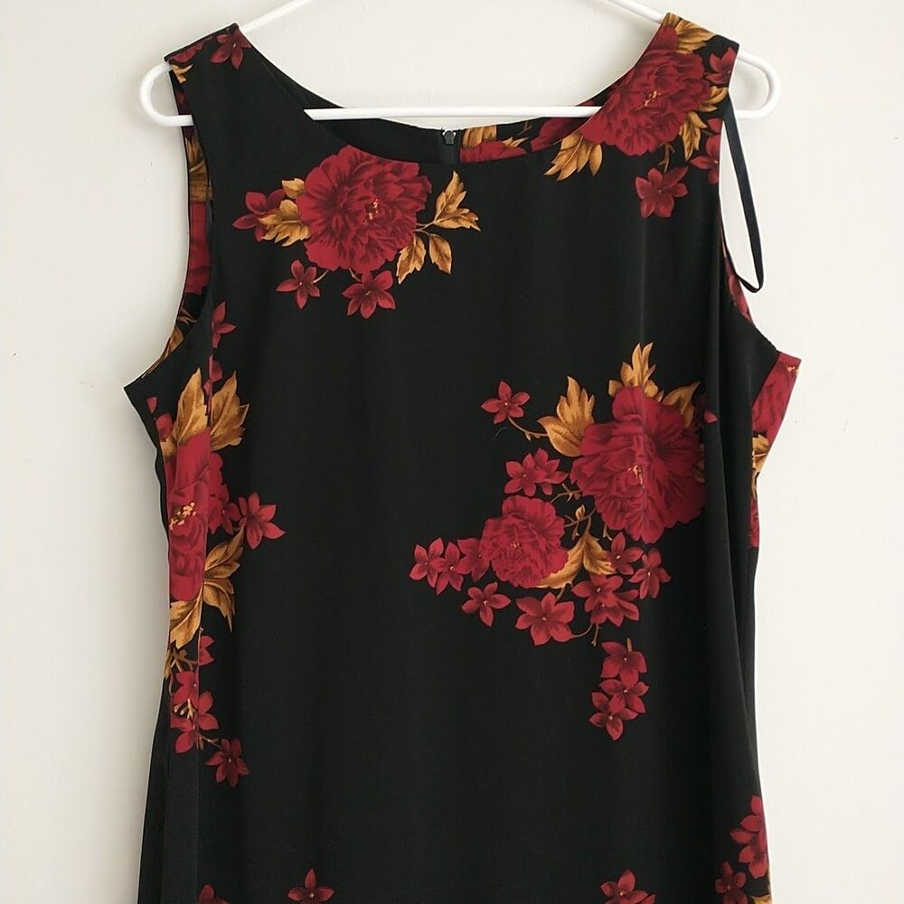Studio I Maxi Dress 12Petite Black Red Floral Shift Fairy Dark Romantic Whimsigo